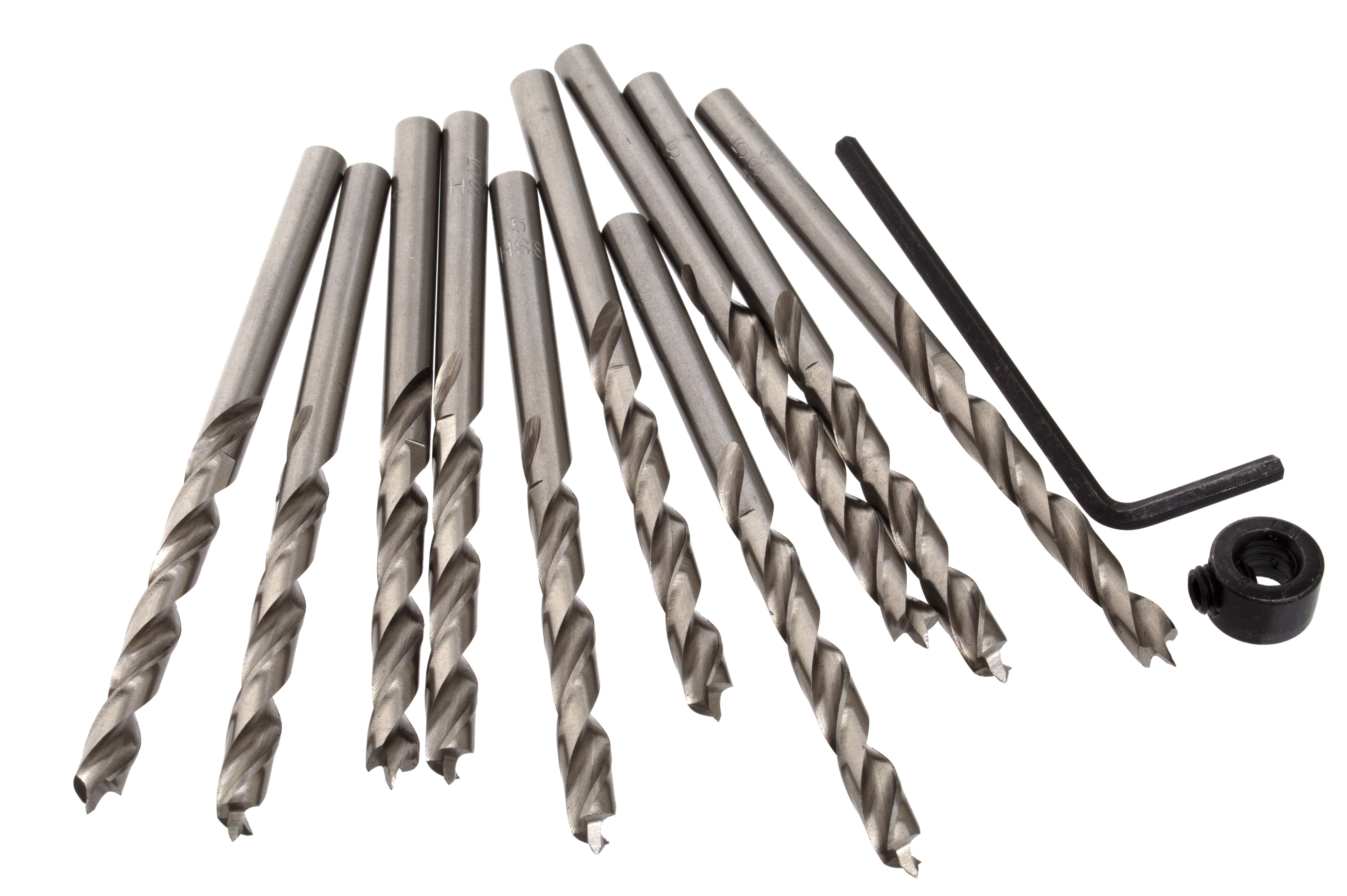 Desunia 5mm High Speed Steel Brad Point Drill Bits - 10 Piece Set With Stop Collar & Case