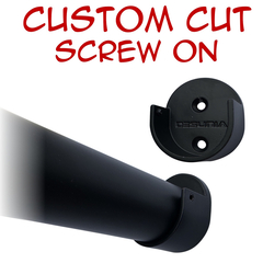 powder coated black round closet rod with screw-on wall brackets and hardware kit