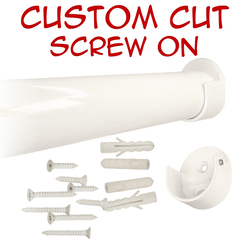 powder coated white round closet rod with screw-on wall brackets and hardware kit