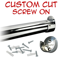 chrome round closet rod with screw-on wall brackets and hardware kit