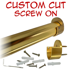 satin brass round closet rod with screw-on wall brackets and hardware kit