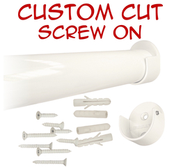 powder coated white round closet rod with screw-on wall brackets and hardware kit