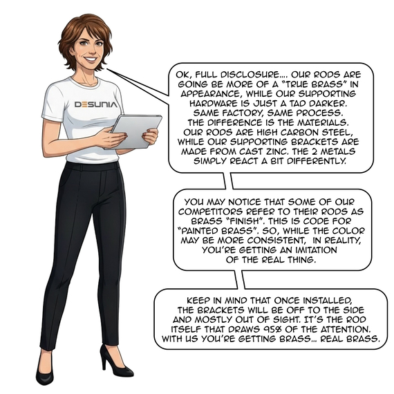 description of why satin brass rod may not be a perfect match to the hardware