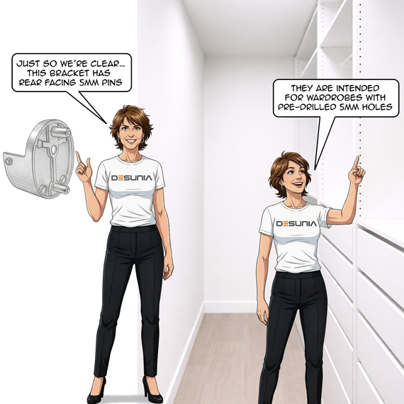 rear pin closet rod installed in system hole wardrobe with adjustable height positions