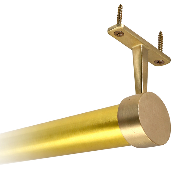 32mm diameter satin brass closet rod end hanger in use