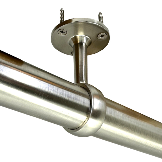 satin nickel round closet rod mid support hanger in use