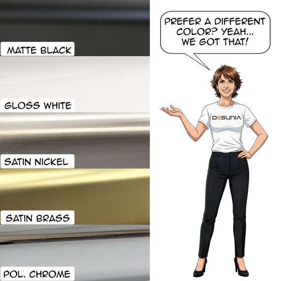 Displaying the different colors that Desunia closet rods come in