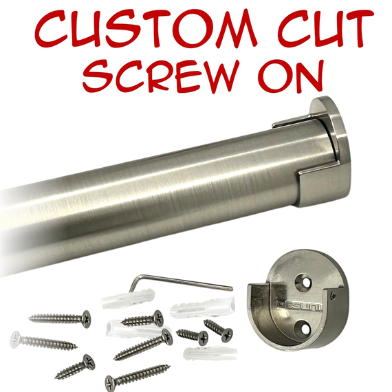 satin nickel round closet rod with screw-on wall brackets and hardware kit